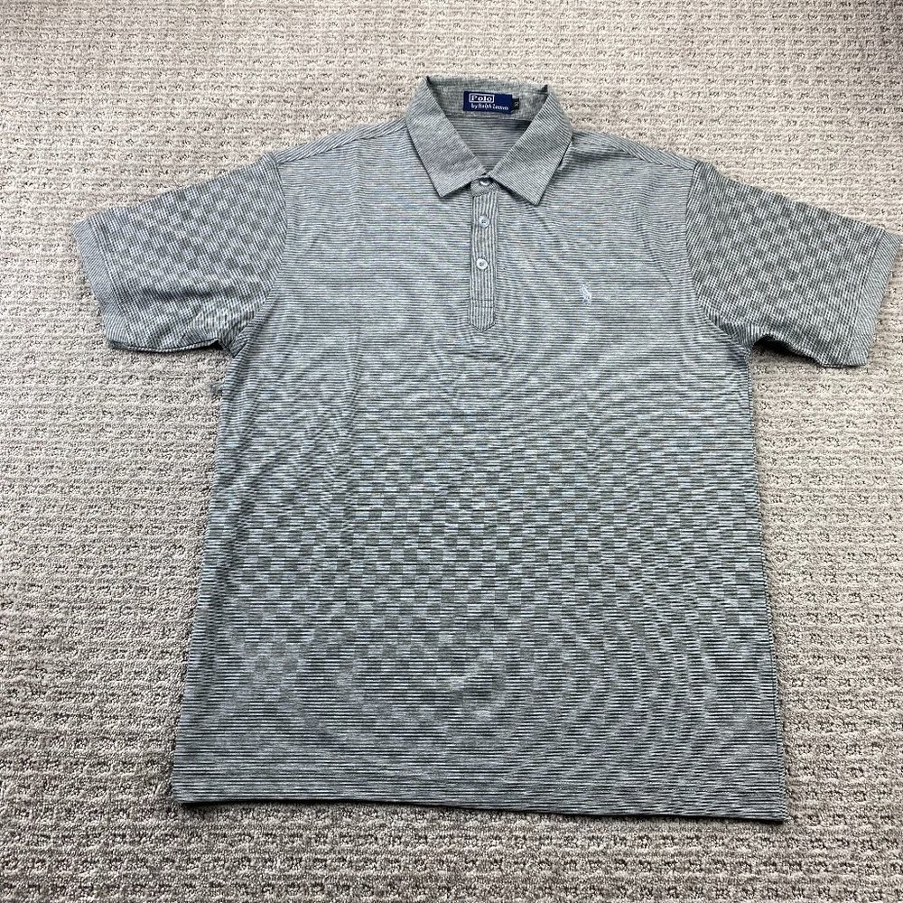 Polo by Ralph Lauren Polo Shirt Men XL Light Gray Checkered Poly Cotton Golf